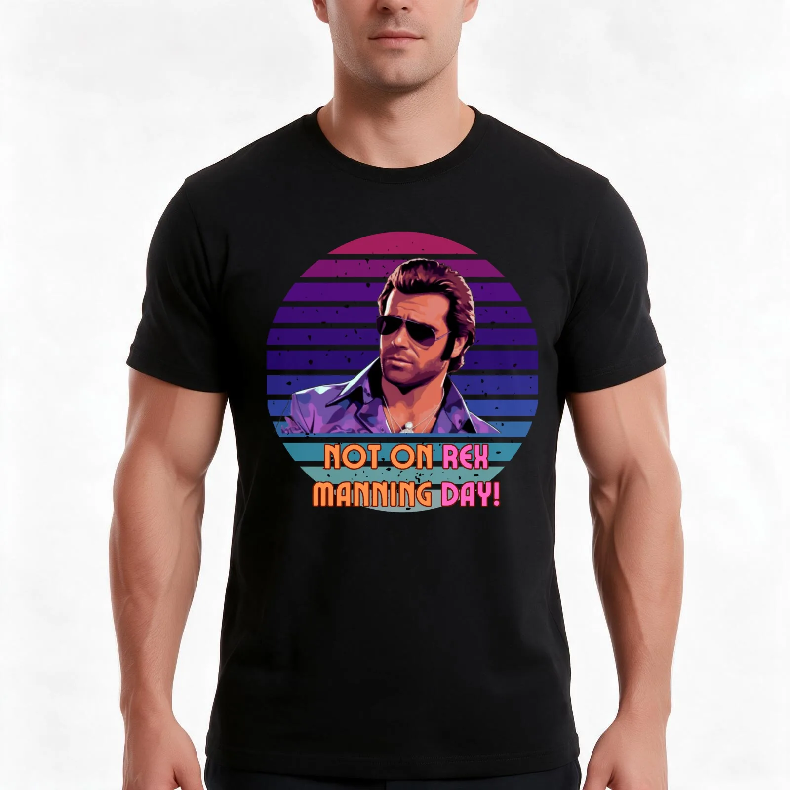 Not On Rex Manning Day Retro Style Black Background T-Shirt, Summer Casual Cotton Tee, Oversized Streetwear Tops, 100% Cotton