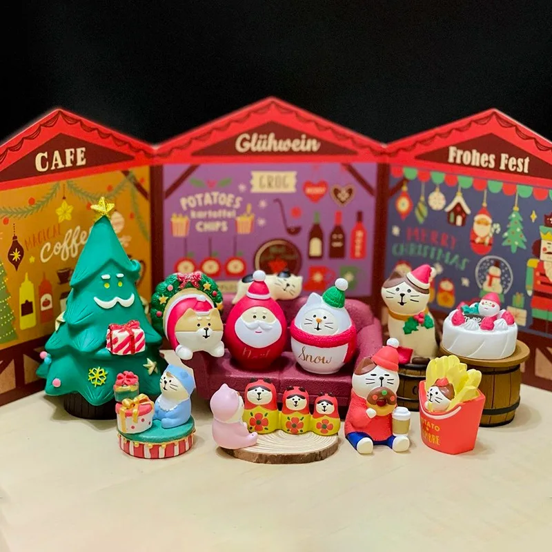 Figura de gato hamburguesa y patatas fritas de Papá Noel de estilo japonés, casa de muñecas, escritorio creativo, Interior del coche, accesorio de adorno en miniatura