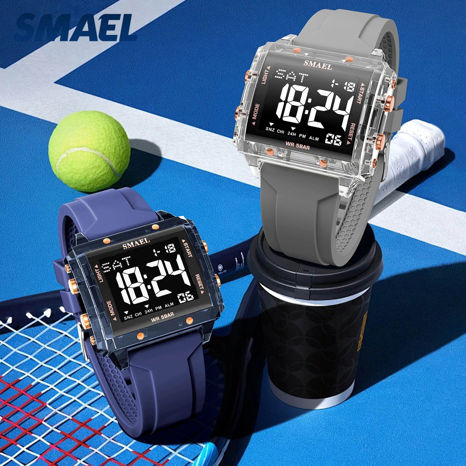 

SMAEL Спортивные новые часы 8128 Светодиодный дисплей Ударопрочный 50 м Водонепроницаемый будильник Аналоговые цифры для мужчин