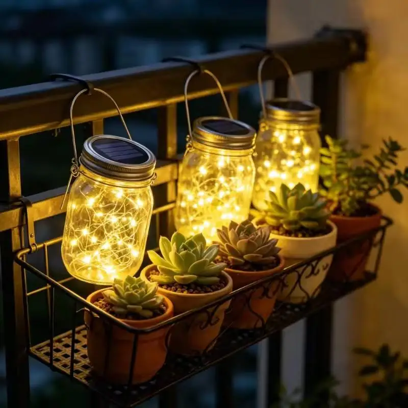 20 LED Solar Mason Jar Lights Waterproof Fairy Firefly Jar Lid with Handles for Patio Garden Wedding Decoration (No Jars Include