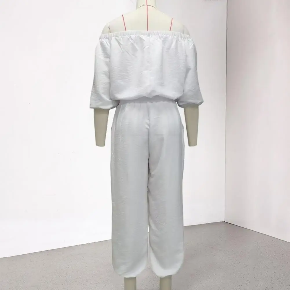 Elegant Sexy Off Shoulder Solid Women Fashion O Collar 3/4 Sleeve Ladies Summer One Piece Outfits With Pockets