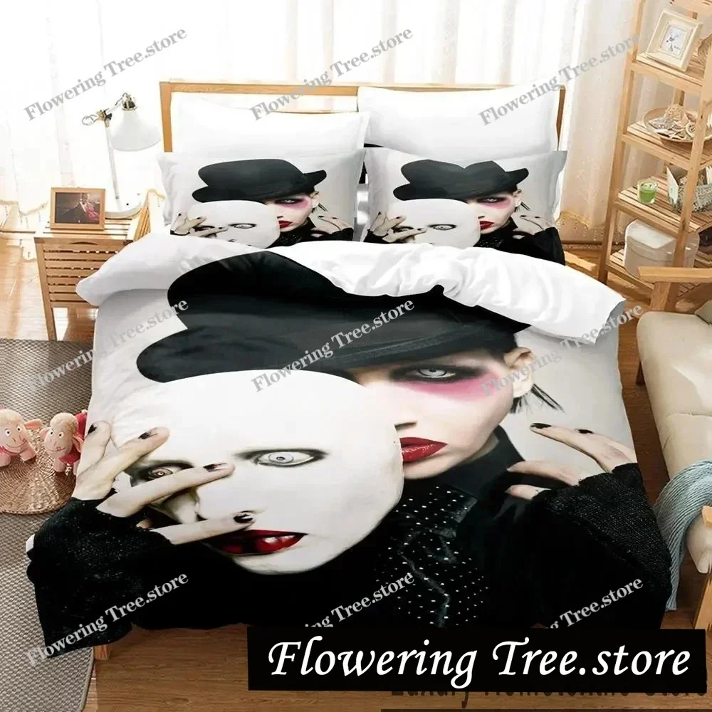 

3D Print Marilyn Manson Bedding Set Boys Girls Twin Queen King Size Duvet Cover Pillowcase Bed boys Adult Home Textileextile