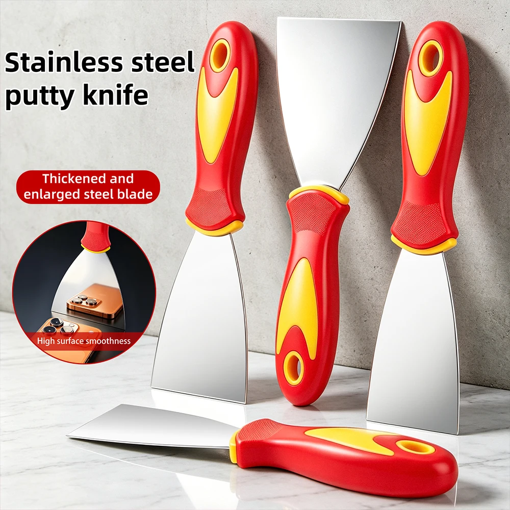 Stainless Steel Putty Knife Non-slip Handle Drywall Scraper Wall Plaster Shovel Construction Hand Tool