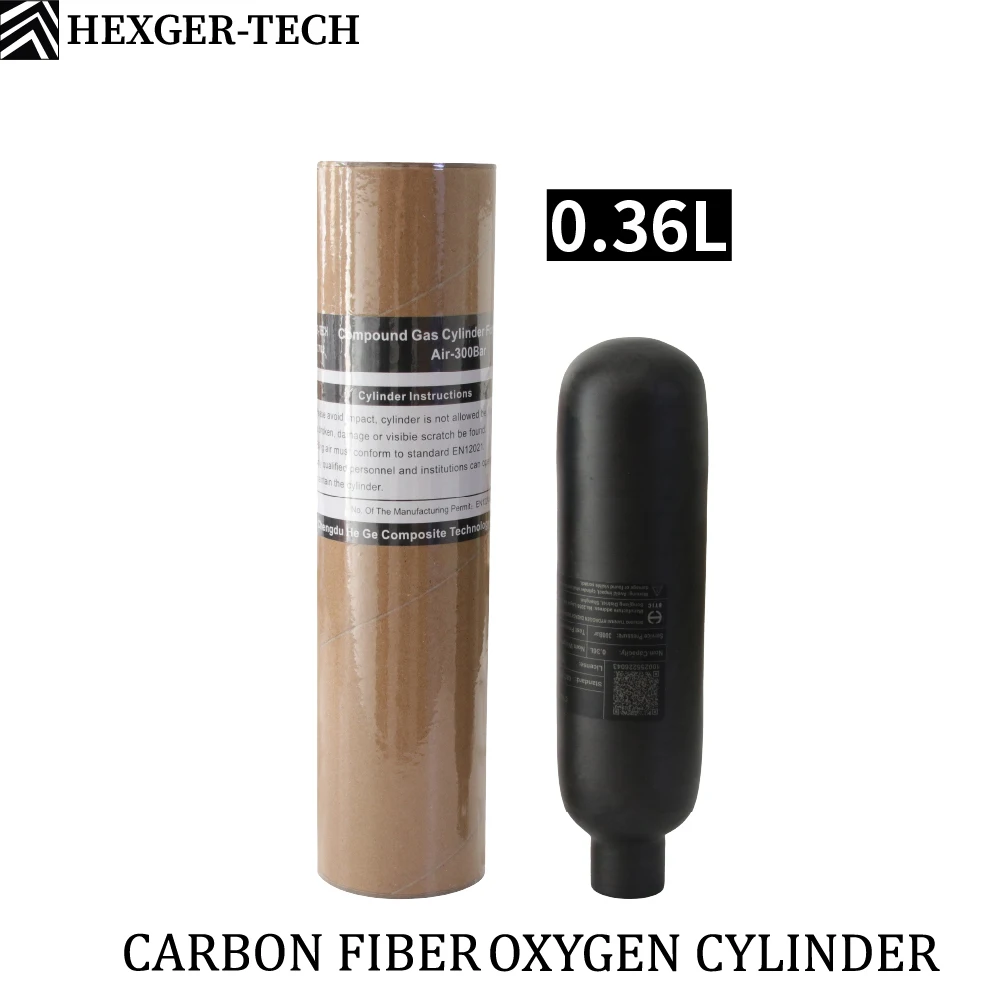 0.36L/360cc  Cilindro de fibra de carbono HPA, tanque de Gas de alta presión para FX, buceo y caza, 4500PSI, 300bar, 30MPa,