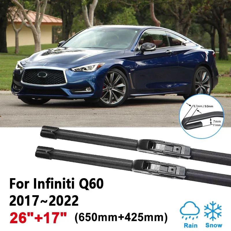 

26"+17" For Infiniti Q60 2017 2018 ~ 2022 Front Rear Wiper Blades Brushes Car Windows Windshield Windscreen Cleaning Accessories