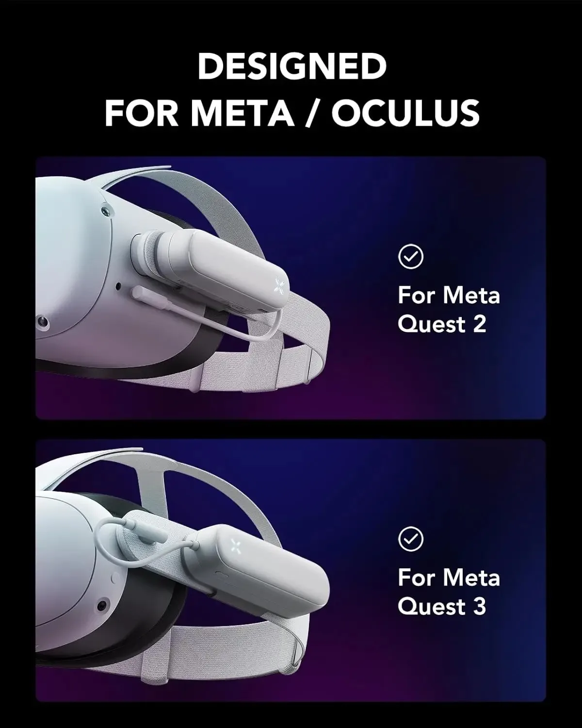 For Meta Quest 3/3S Rechargeable Battery Pack 5000mAh Power Bank for Extended Playtime for Oculus Quest 2 VR Charger Accessories