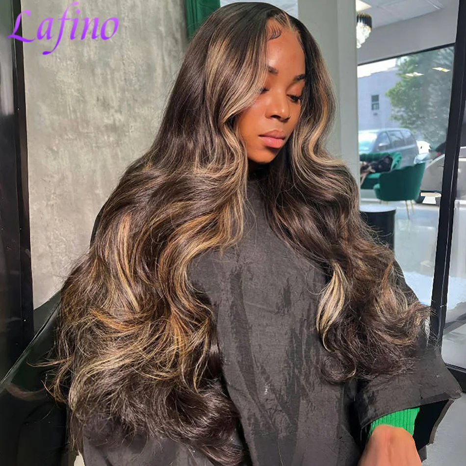 

Highlight 13x6 Body Wave Lace Frontal Wig Colored Highlight Human Hair Wigs For Women Brazilian 4/27 Blonde Pre Plucked Wigs