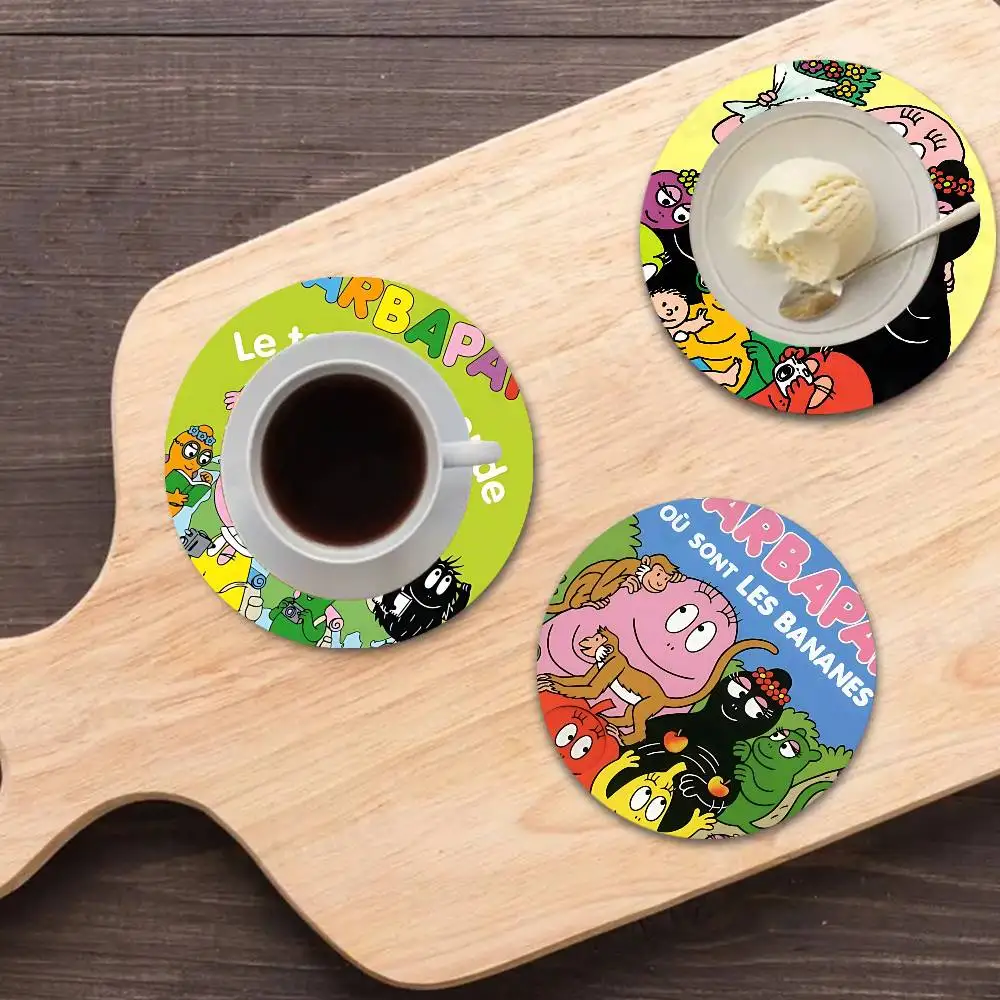 Children Barbapapa Animation Retro Wooden Cup Mats Elements Colour Printing Cup Coasters Home Kitchen Decora Gifts