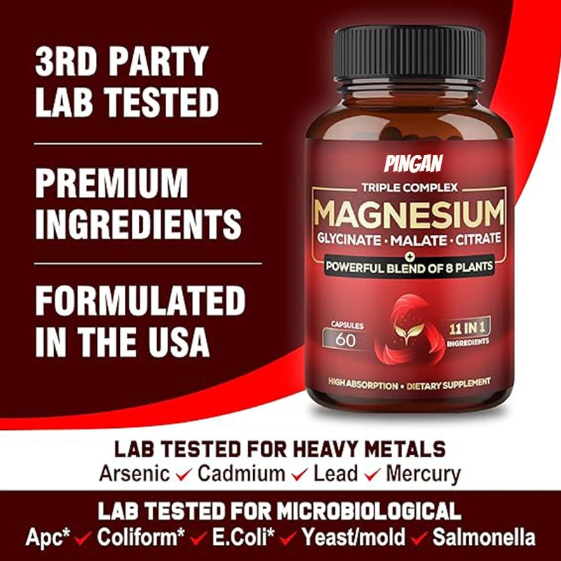 Magnesium Triple Complex -600 Milligrams of Magnesium Glycinate, Malic Acid, and Citrate - with Added Spinach, Swiss Card, Etc