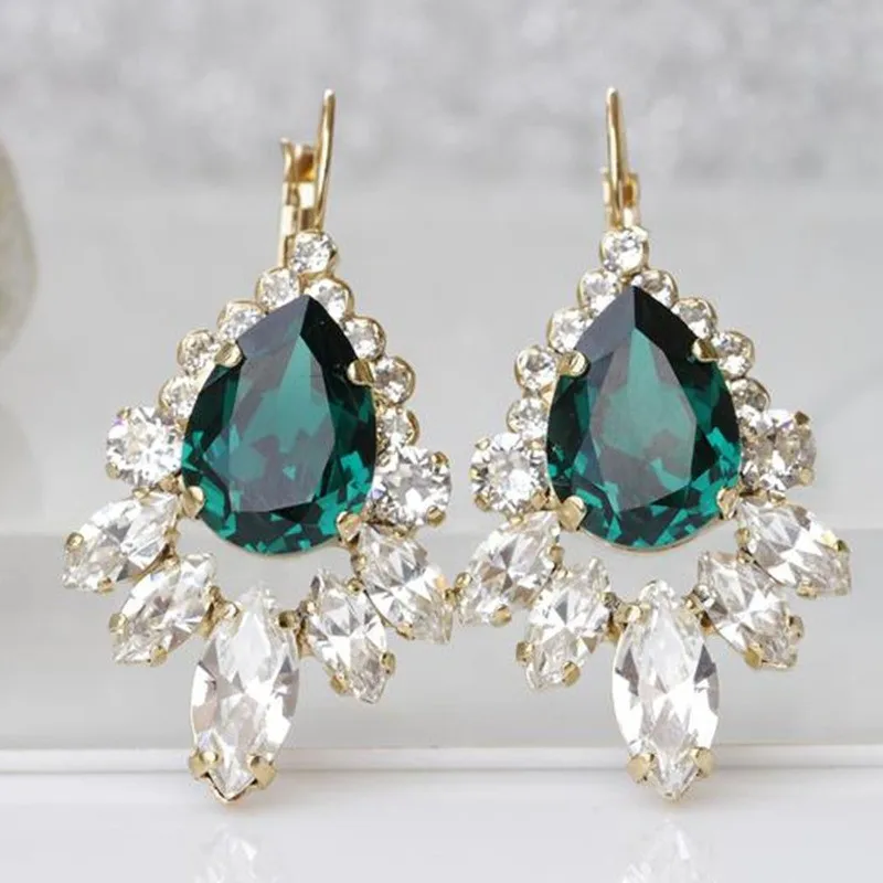 Green Water Drop Cubic Zirconia Stone Earrings Women\'s High Quality Luxury Wedding To Attend The Banquet Trend Jewelry Wholesale