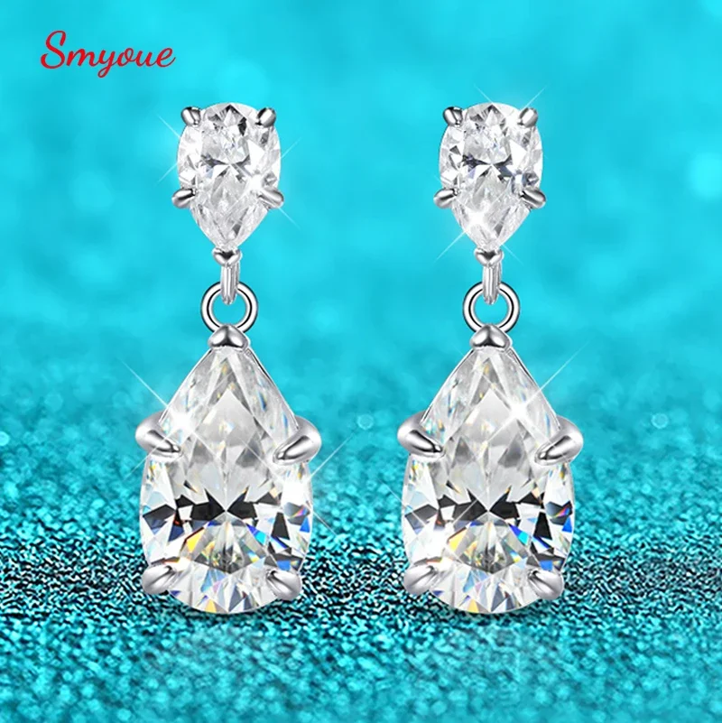 

Smyoue 7cttw Pear Cut 100% D Color Full Moissanite Drop Earrings for Women Top Quality 925 Sterling Silver Plated 18k Jewelry