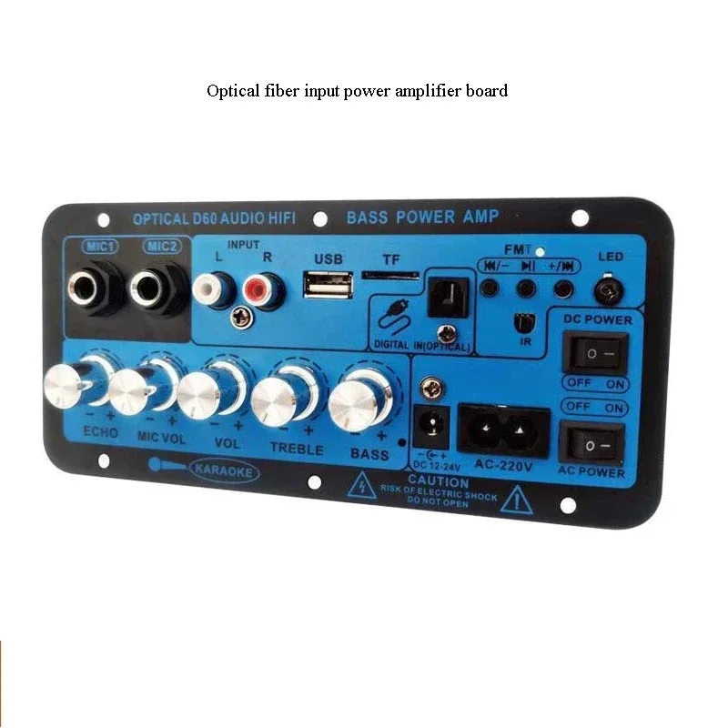 

New Bluetooth Amplifier Dual Microphone D60 Power Amplifier Subwoofer Karaoke Amplifier Fiber Optic Audio Input For Home