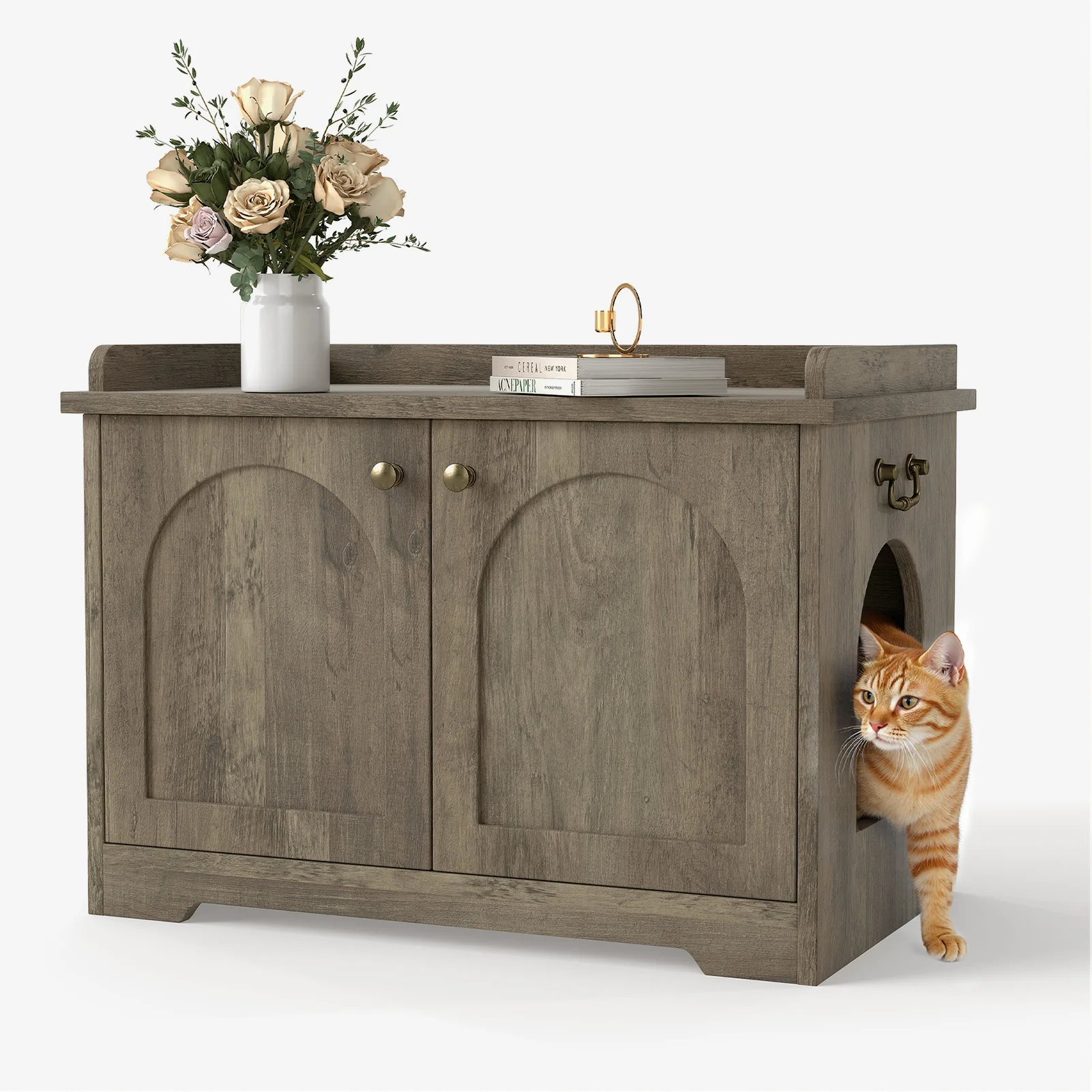 

NEW Cat Litter Box Furniture Cat Litter Box Enclosure Furniture Scratching Pad Wooden Cat Washroom Pet House 31.5x22.05x19.69in