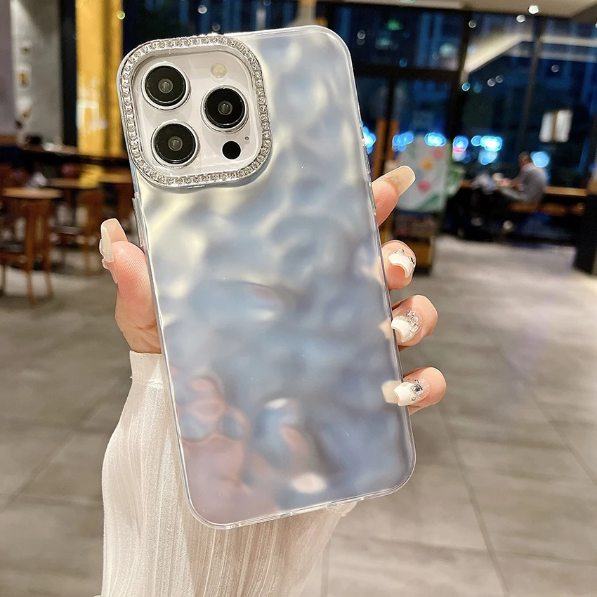 Casing ponsel berkilau untuk iPhone 16 15 14 13 Pro 12 11 Max Plus 16Pro bingkai lensa berlian imitasi casing ponsel mewah penutup cangkang lembut.