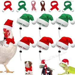 Christmas Pet Chicken Hat Scarf Set Mini Red Green Santa Hat Scarf Xmas Small Animal Hat for Hen Duck Hamster GuineaPig Parrot