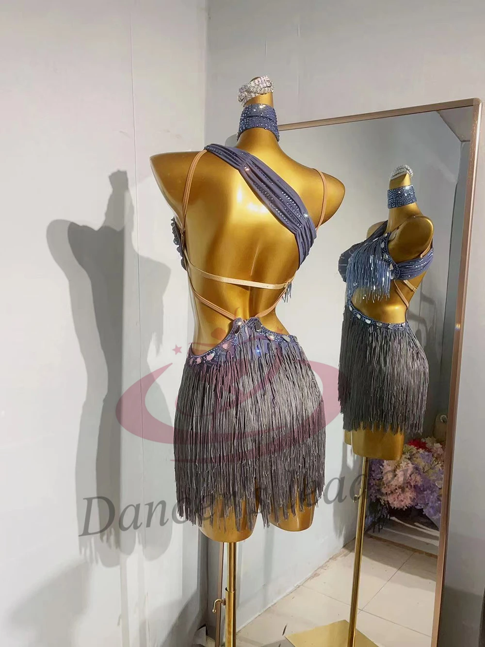 Dança latina adulto crianças vestido ab pedra high-end personalizado oco borla suspender precisamente tango roupas femininas
