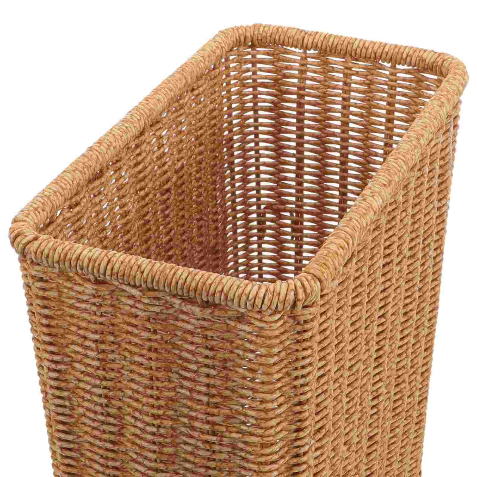 Woven Trash Can Wicker Storage Bin Basket Office Pastoral Style Simulation Baskets Wastepaper Magazine