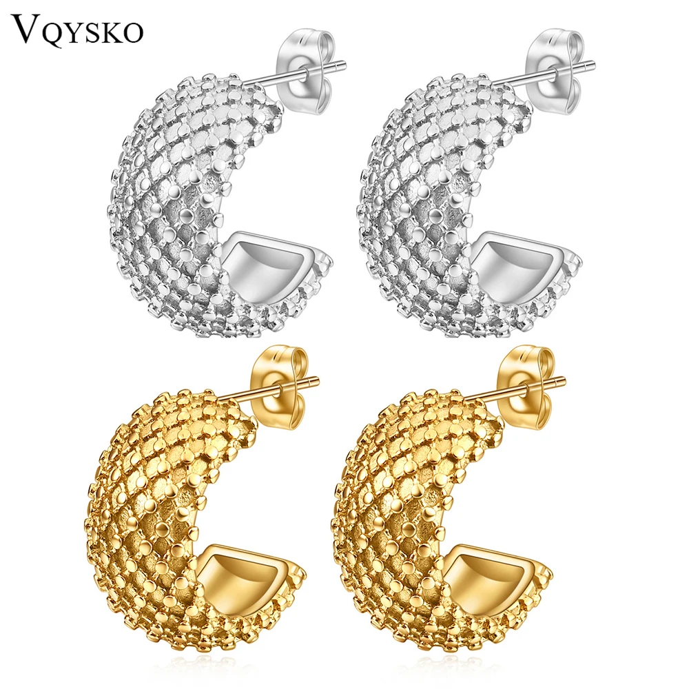 

VQYSKO Wave Point Mesh Earrings C Shaped Earrings Birthday Party Gift Waterproof Woman Jewelry