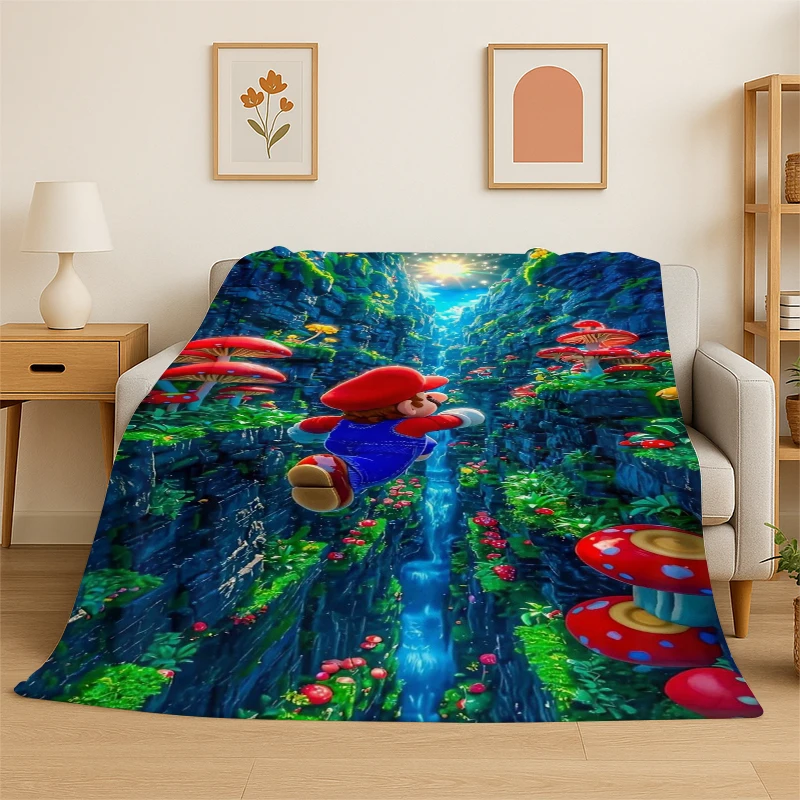 Cartoon M-Mario Bros Game Flannel Blanket Soft Warm Throw Blanket for Bedroom Living Room Bed Travel Camping Picnic Gift Kids