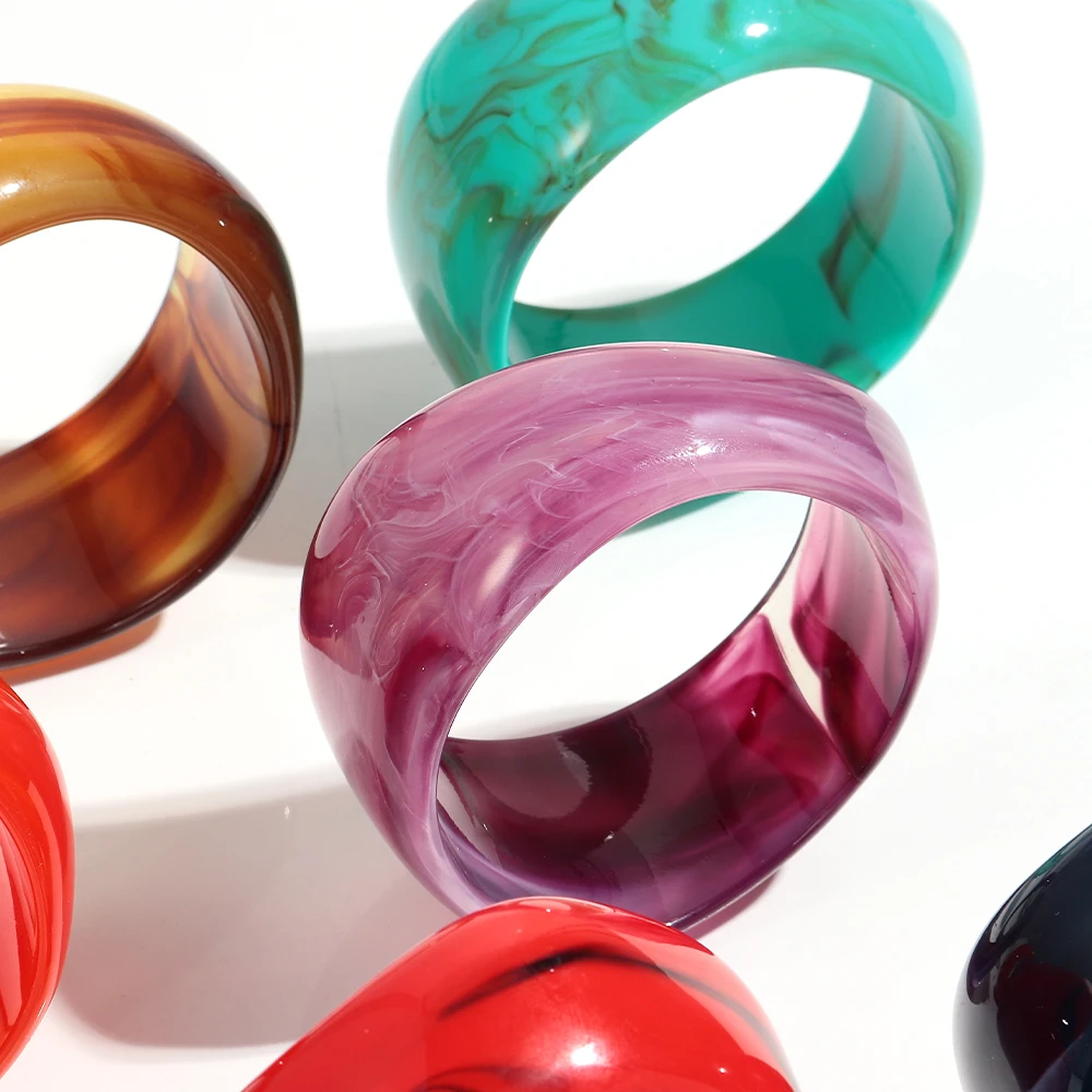 Trendy Thick Acrylic Irregular Circle Cuff Bangle for Women Retro Marble Color Geometric Wide Bracelets Stackable Jewelry Gift