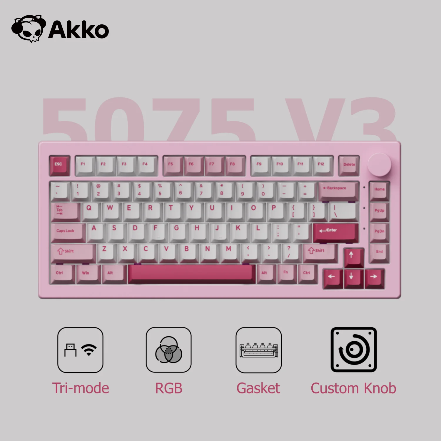 

Механическая клавиатура Akko 5075 V3 75% ANSI-US с возможностью горячей замены Konb RGB Type-C, проводная/2,4 г и BT, беспроводная трехрежимная игровая клавиатура