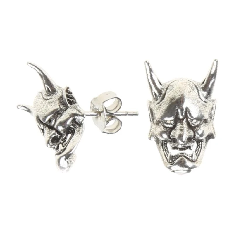 HX6F Devil Mask Ear Studs Gothic Punk Rock Skull Shiny Earrings for Men Women