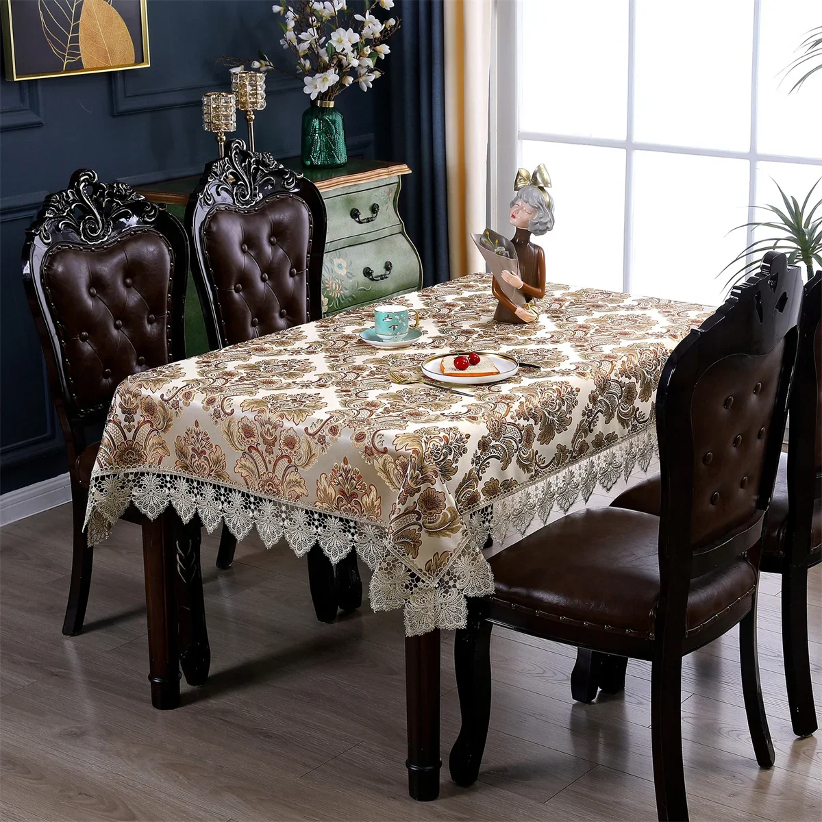 EIFLOY-Vintage Tablecloth, Coffee Table Cover, Rectangular, Jacquard, with Lace, Square, for Party Dining Table, Dropshipping