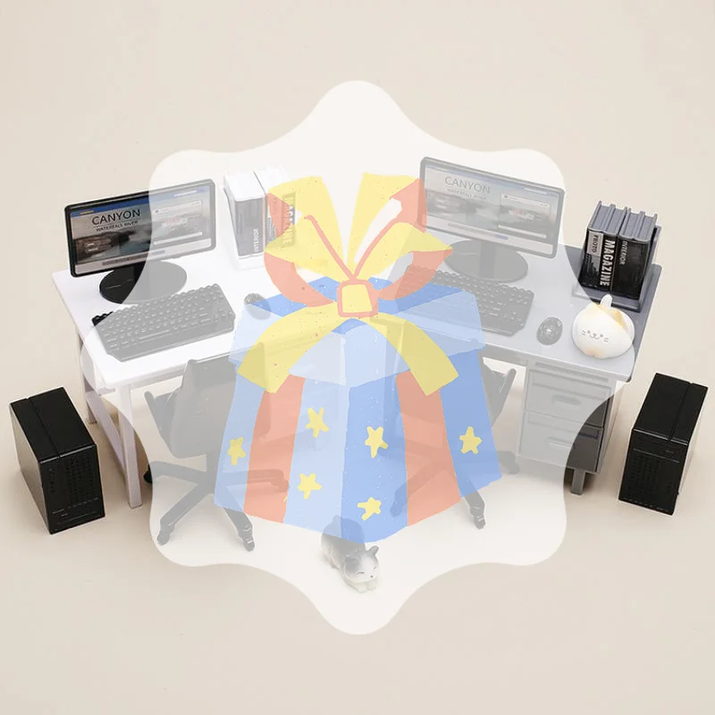 1 مجموعة 1/12 مقياس دمية طقم أثاث مصغر مع لوحة مفاتيح الكمبيوتر مكتب كرسي مصغر المشهد نموذج ديكور غرفة الدراسة المنزلية #1