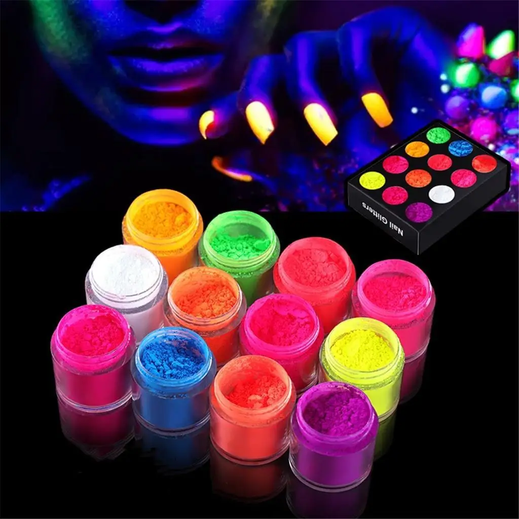 Dip di glitter acrilico fai da te con pigmento fluorescente luminoso per unghie