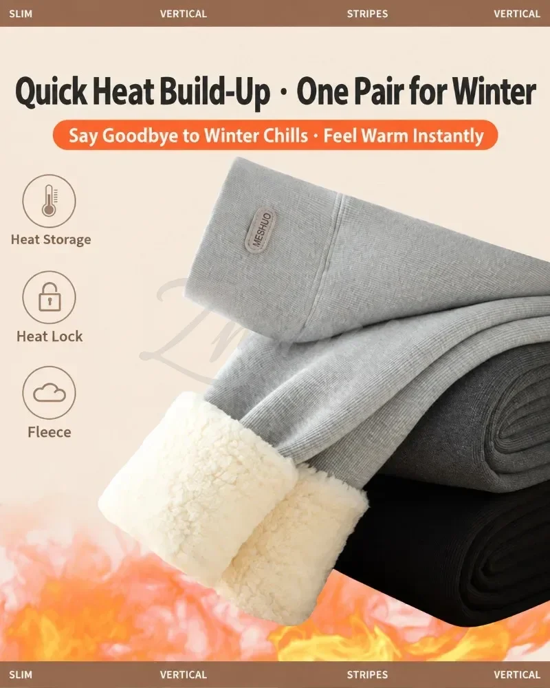 Women's Extra Thick Warm Fleece Lined Winter Leggings Elastic High Waist Thermal Pants Woman Slim Fit Solid Knit Long Trousers