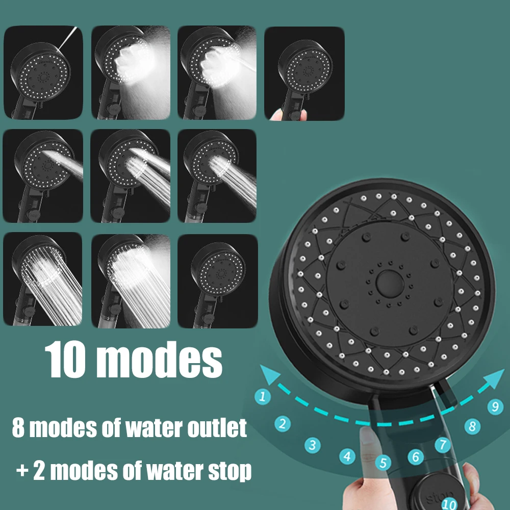 

VILOYI 10 Mode Handheld Shower Head One Key Stop Adjustable High Pressure Water Massage Portable Showerhead Nozzle with 8 Filter