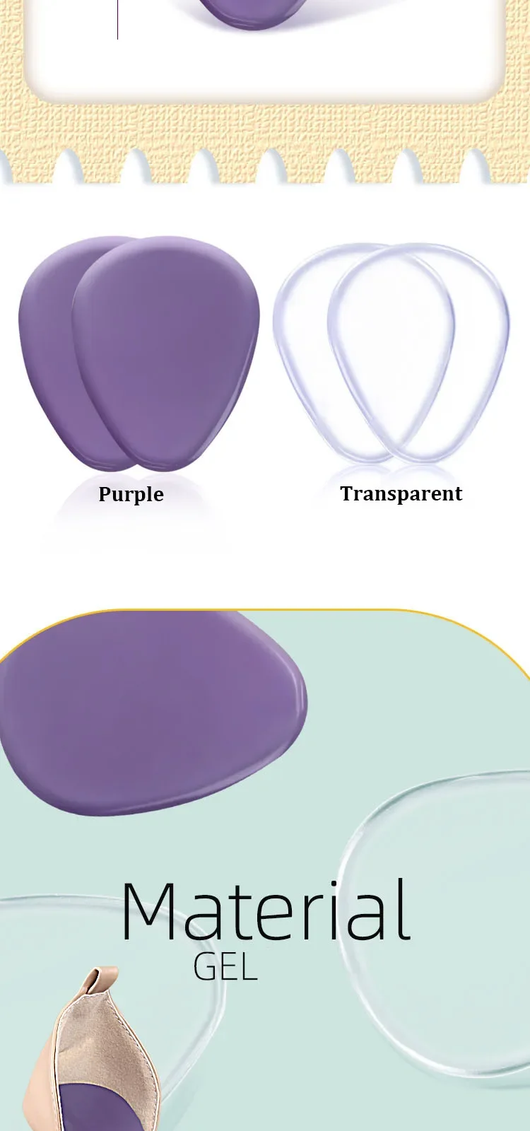 Silikon-Gel-Fußpolster für Damen, Schuhpolster zur Linderung von Plantarfasziitis, Stoßdämpfung, Fußpflege, Einlegesohlen, Sandalen-Schutz – Detail 3