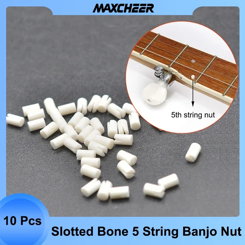 10Pcs 5-String Banjo Nut Slotted Bone D3x5MM Bone Nut for 5 String Banjo Music Parts