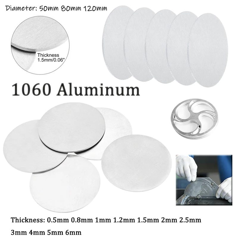 50/80/120 mm 1060 Aluminium-Rundplatte, kreisförmiges Blech, Aluminiumscheibe, DIY-Metallstärke 0,5 mm ~ 6 mm, Maschinenschneiderahmen