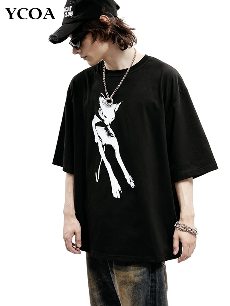 Men's T-Shirt PussyLover Sphynx Graphic Cotton Tops Oversized Harajuku Tees Korean Fashion Short Sleeves Y2k Streetwear Clothing