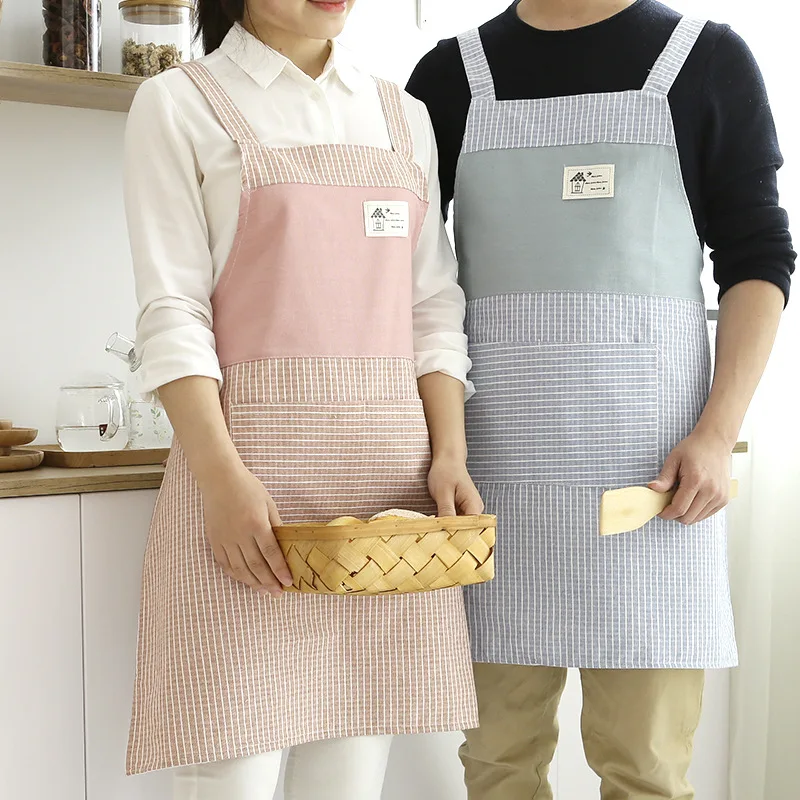 New apron home use thin version Japanese style fresh small grid men's  women's oil resistant restaurant studio apron
