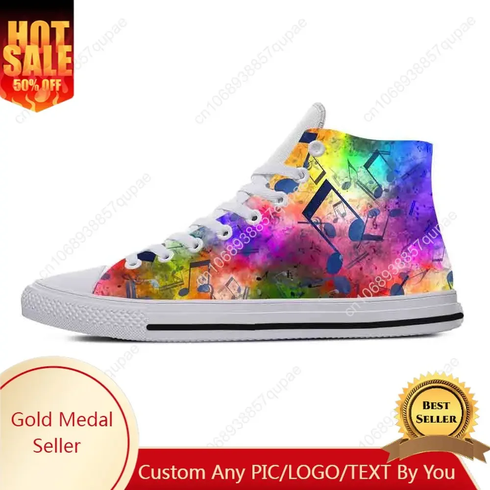 Music Musical Note Symbol Pattern Rock Fashion Casual Cloth Shoes High Top Comfortable Breathable 3D Print Men Women Sneakers