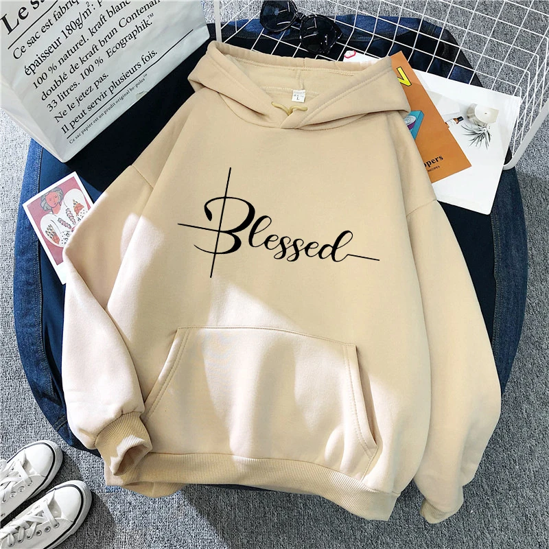 Moda Y2k Lettera "Blessed: Stampa Felpe con tasca a marsupio Casual Manica lunga con cappuccio Abbigliamento donna Felpa Harajuku Felpa con cappuccio