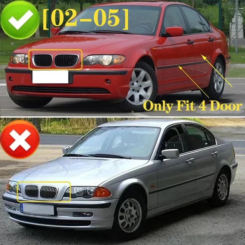 Car Front Kidney Grill Gloss Black Double Slat Hood Grille Racing Grills for BMW 3 Series E46 4 Door 2002-2005 Car Replacement