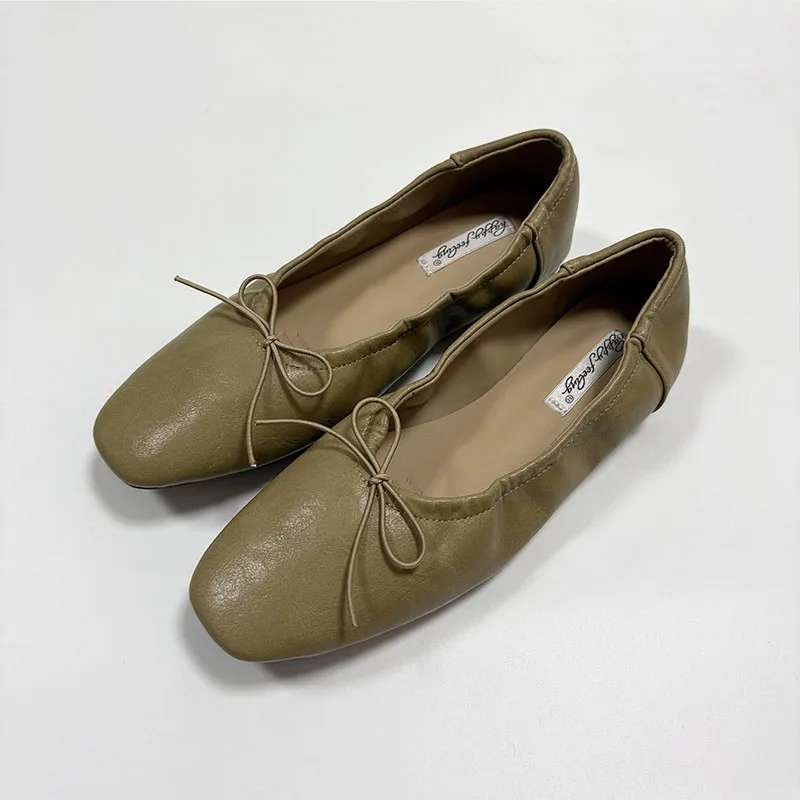Weiche, modische flache Ballerinas mit Schleifenknoten zum Anziehen, neue Frühlings- und Herbstschuhe für Damen. – Detail 4