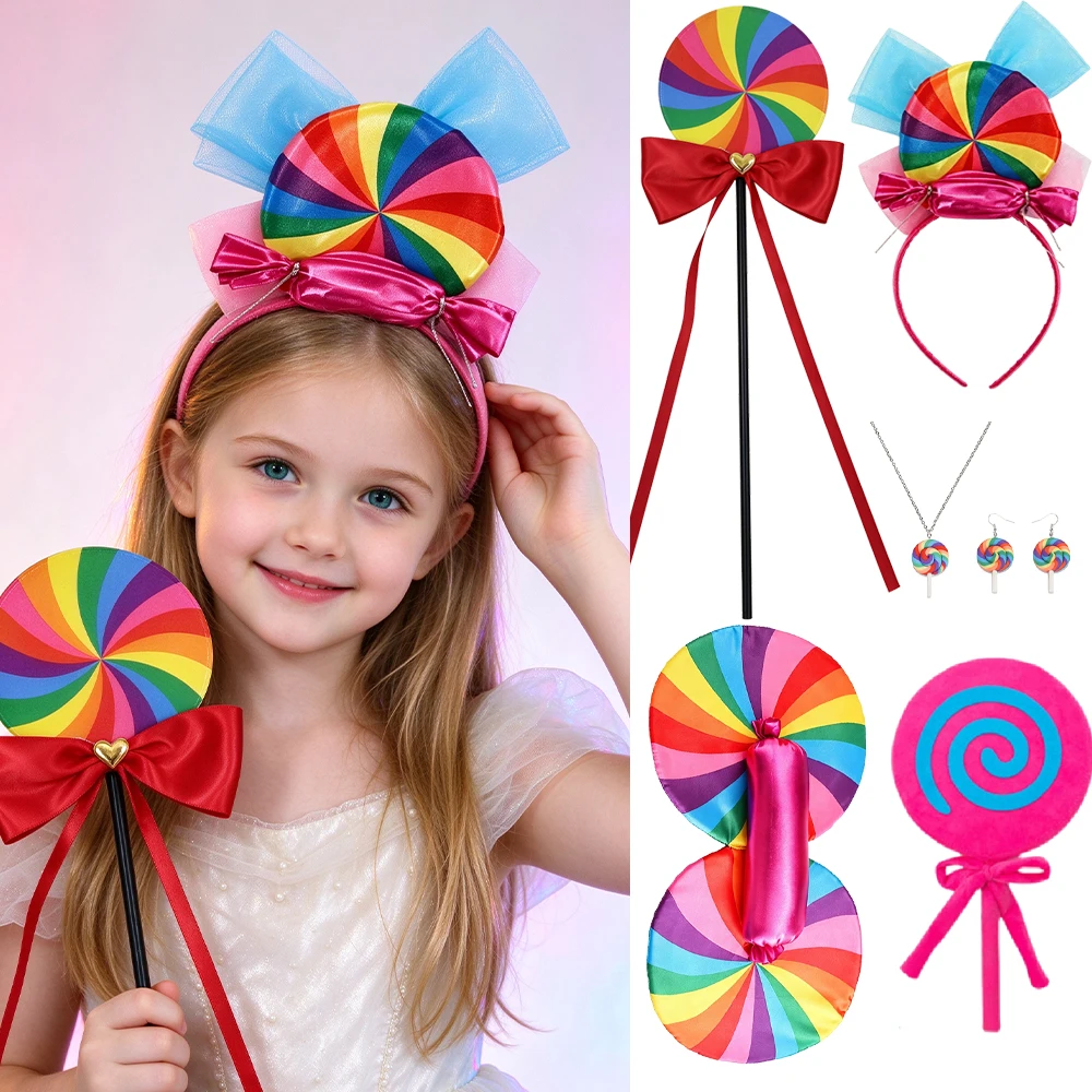 Rainbow Spiral Lollipop Headband Vibrant Candy Design Headwear Kids Cosplay Costume Accessory for Purim Carnival Halloween Party