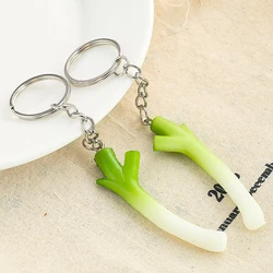 Simulation Fun Mini Green Onion Keychain Backpack Accessory Phone Anti-loss Chain for Party Children Gift Keyring Jewelry