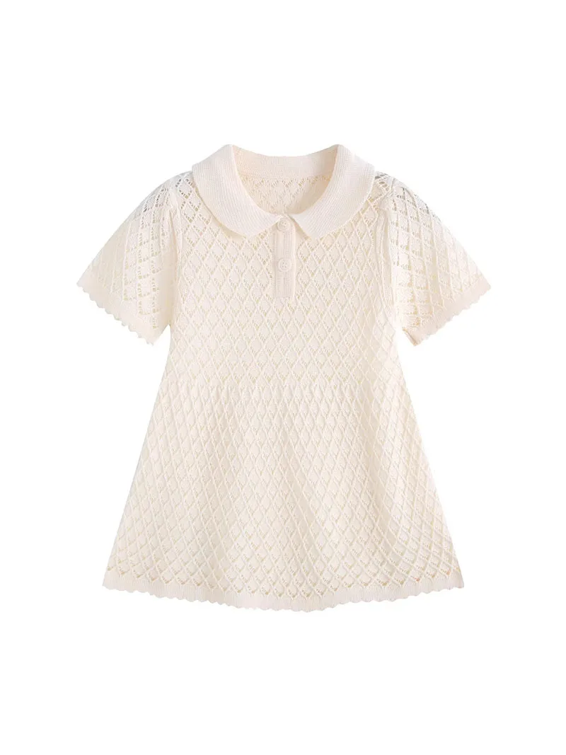 Summer Baby Dress 9M-4T Hollow-out Diamond Pattern Baby Girls Knit Dress Sweet Thin Ventilate Childre Clothes