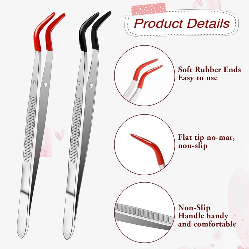 2 Pcs Tweezers Craft Tweezers PVC Coated Tweezers Non-Marring Bent Tip Tweezers For Crafts