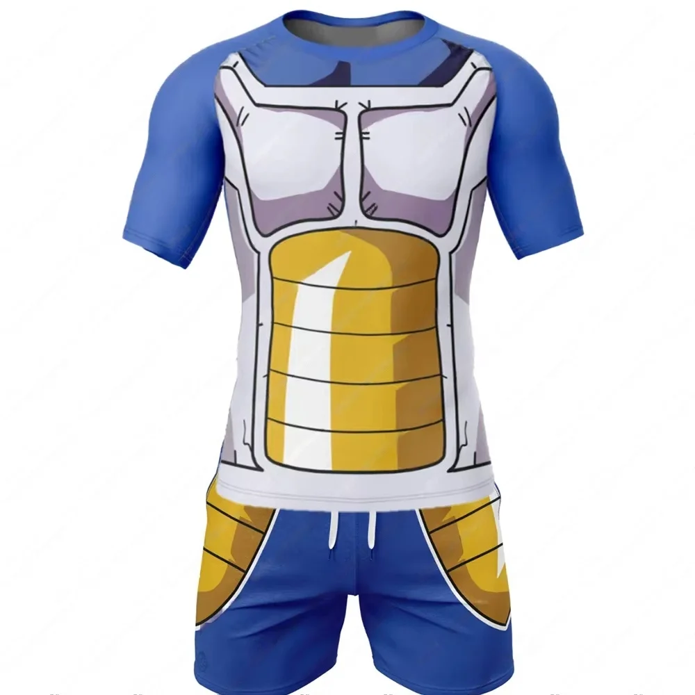 

Dragon Ball Vegeta Battle Suit Sportswear Short Rash Guard T Shirt Pants Brazilian Jiu-jitsu Gym Set Goku Men Tee Top Boxing