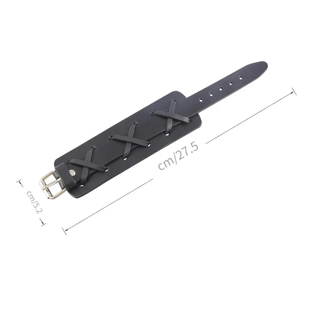 Wide Cuff Bracelet for Men Fashion Punk Biker Leather Wristband Jewelry Trendy Style