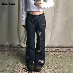 Karrram Vinatge Y2k Baggy Jeans Japanese 2000s Style High Waist Flared Jeans American Retro Denim Cargo Pants Harajuku Trousers