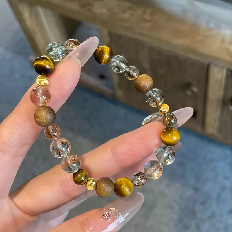 Natural black gold super seven crystal bracelet yellow tiger eye agarwood exquisite fortune transfer bracelet female niche
