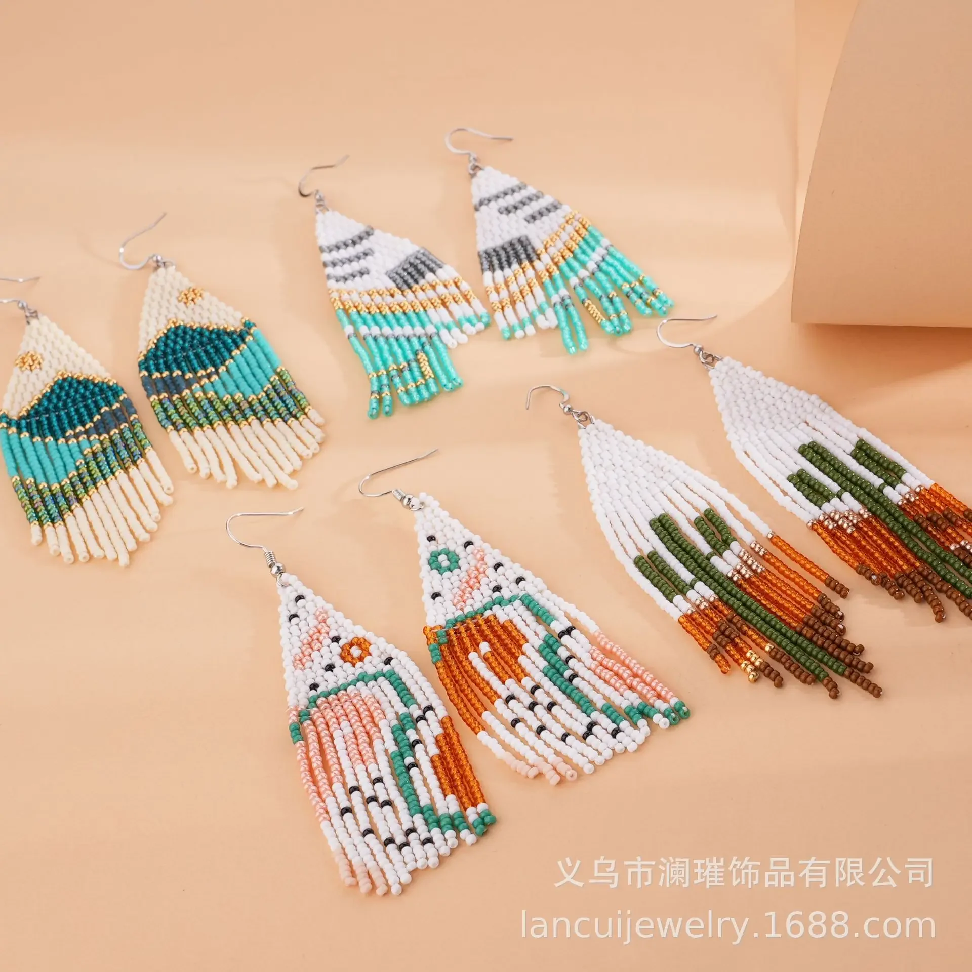 Fringe Earrings  Hand knitting  scenery  landscape  Beaded  Fashion  Simple  Bohemia  geometry  alloy  ma'am  Rice Bead Earrings