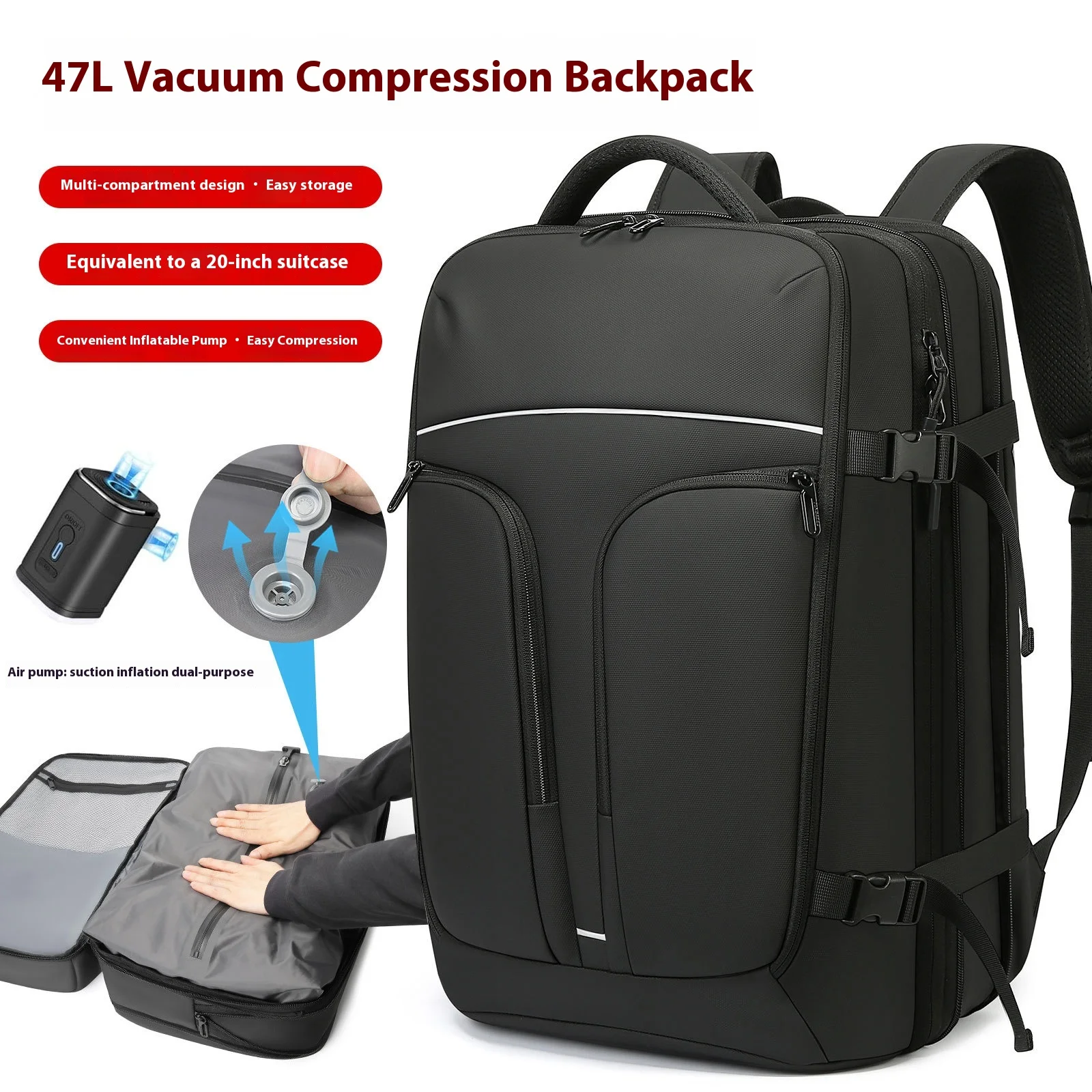 

2025 Vacuum Compression Backpack for travel Airback Backpack With Vacuum Seal,Expandable Backpacks with Pump for Airplanes
